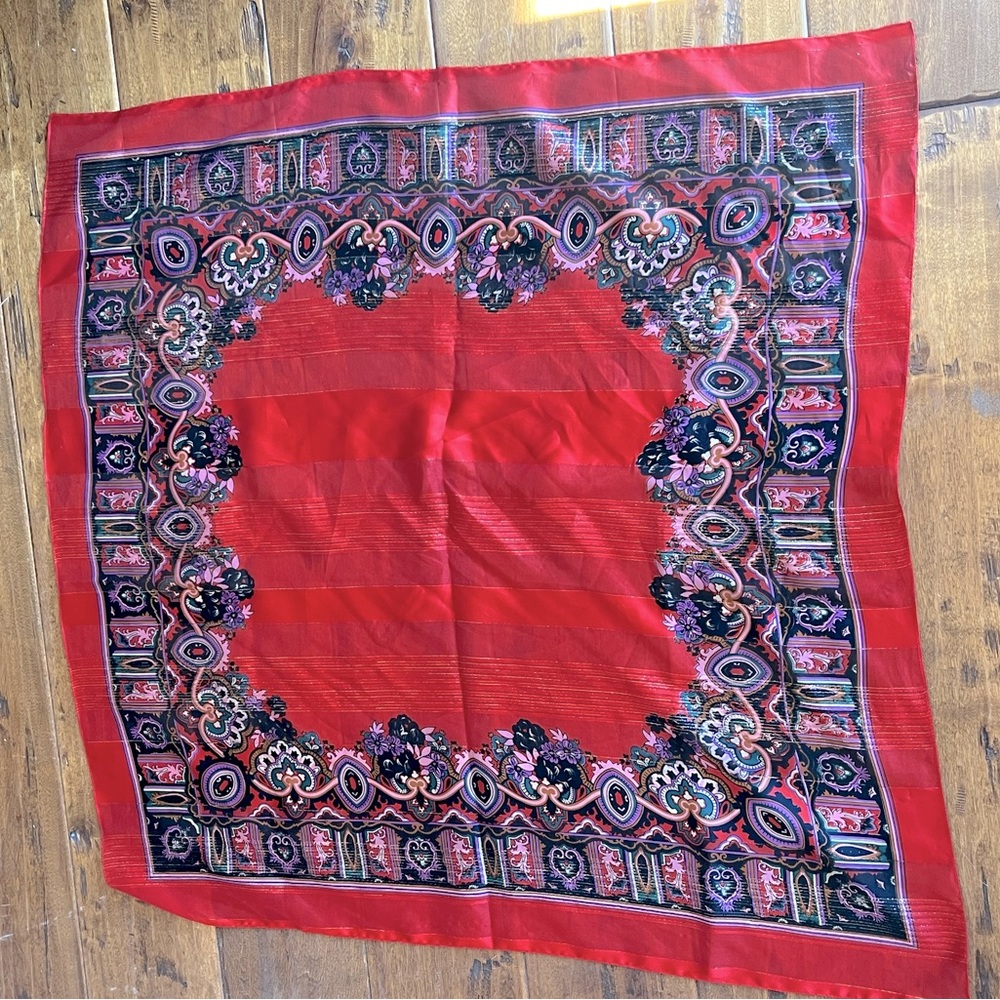Vintage Vibrant Red Patterned Scarf